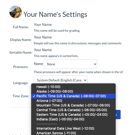 How to Update Your Canvas Time Zone a UBC student’s guide to Canvas